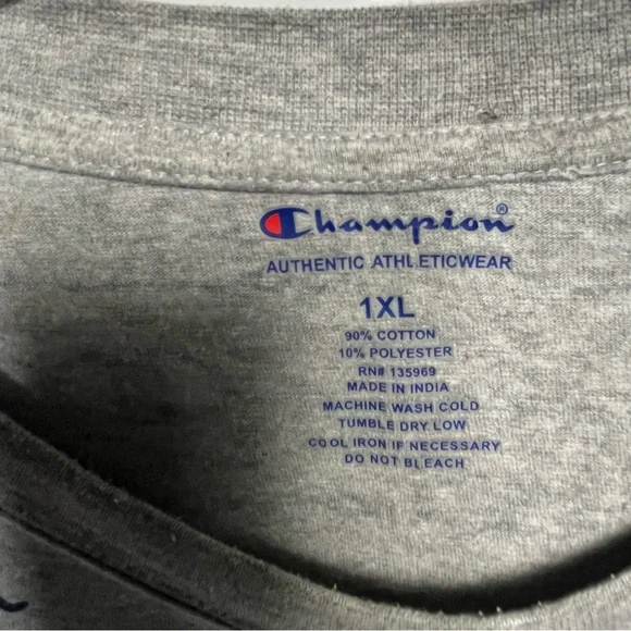 Vintage Champion Shirt Mens XL Gray Short Sleeve Crewneck All Over Print Cotton - Picture 3 of 4